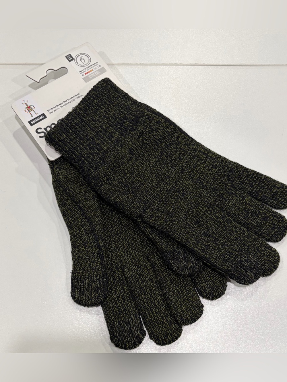 SmartWool Adult S/M Cozy Gloves Merino Wool Blend Touch Screen Black Green NWT
